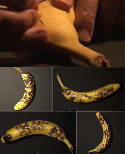 ทึ่ง! ผลงานสลักกล้วย ด้วยเทคนิคผสมจุดสี