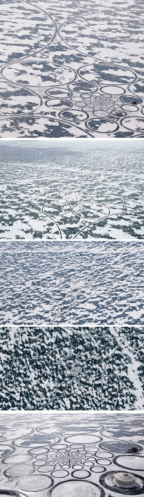 สวยงาม! หนุ่มหัวศิลป์สร้างลวดลายบนลานน้ำแข็งในไซบีเรีย