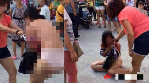 เมียหลวงจีนจับเมียน้อยแก้ผ้าบนถนน 